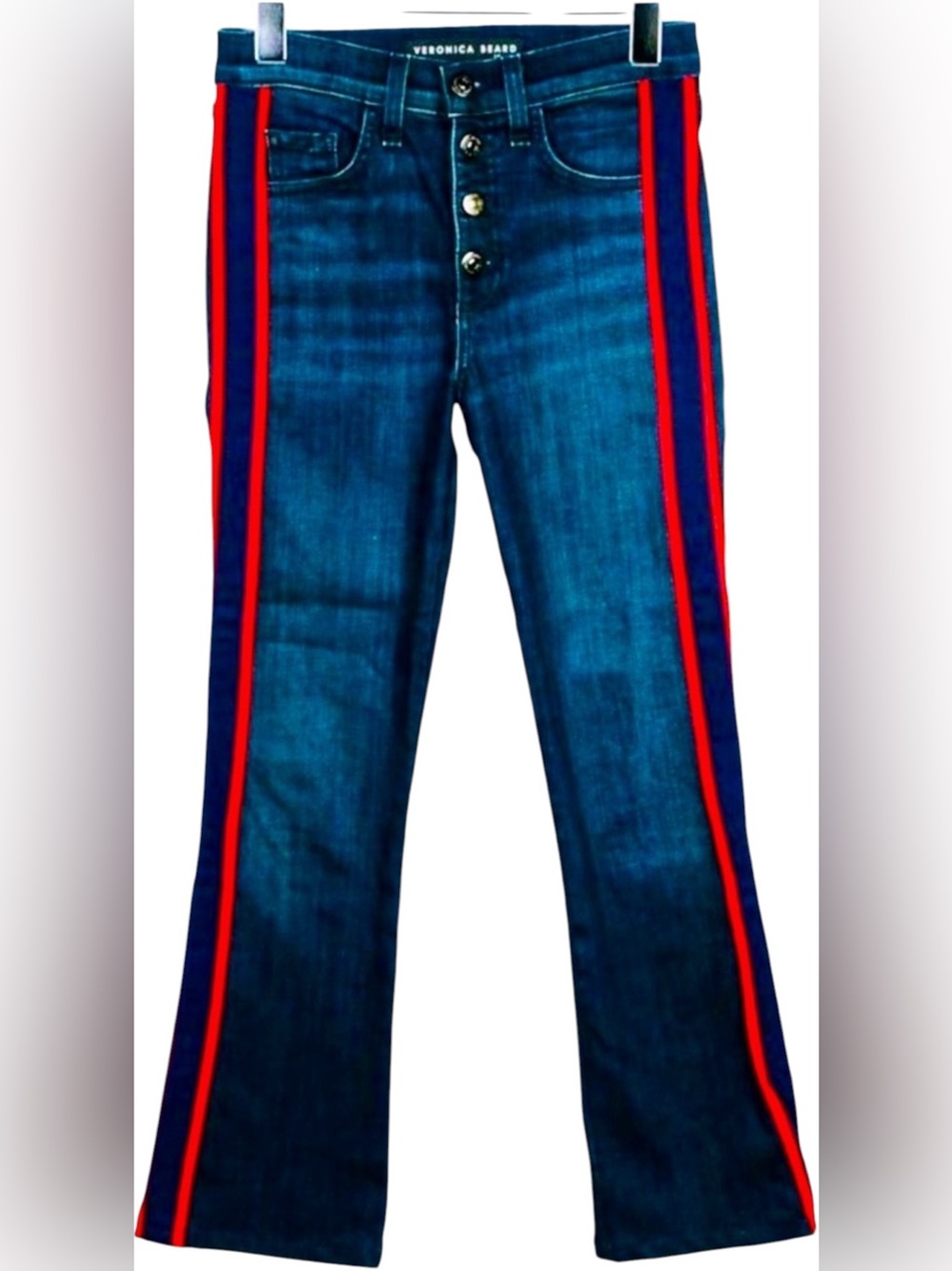 Veronica Beard  Host Pick 🎉 Mid Rise Straight Jeans with red stripes